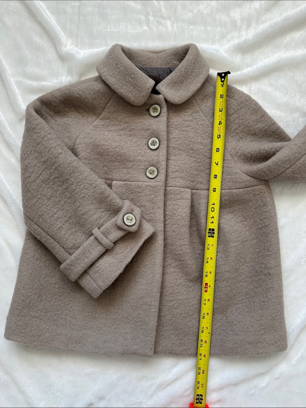 Zara Basic Wool Blend Taupe Beige 3/4 Sleeve Peter Pan Collar Swing Coat XS - Picture 9 of 11